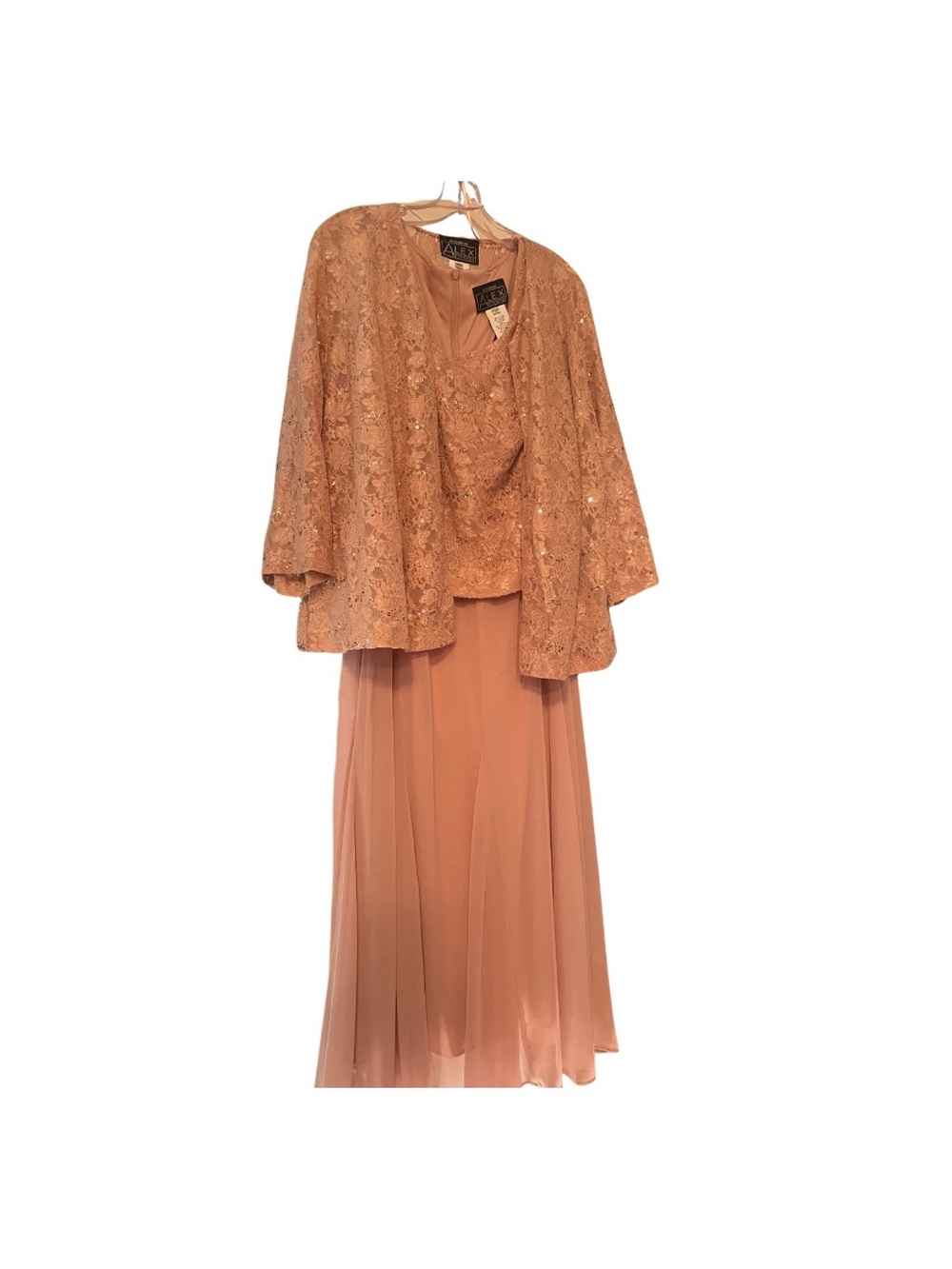 Alex Evenings Peach Lace Overlay Maxi Skirt Ensemble